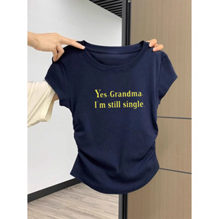 ZH100%純棉240G重磅正肩T恤女夏季新款辣妹褶皺短袖修身短款上衣SN Star