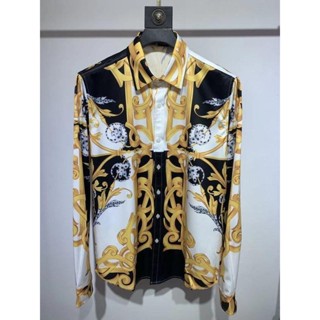 VERSACE1478 男士襯衫美杜莎印花潮流絲質花色長袖襯衫