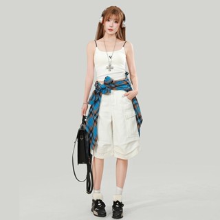 【HOT 本舖】 ~工裝五分闊腿牛仔短褲女夏季薄款寬鬆顯瘦多口袋休閒直筒褲