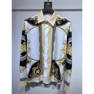 VERSACE1478 襯衫男士印花潮流花色絲質襯衫男長袖襯衫
