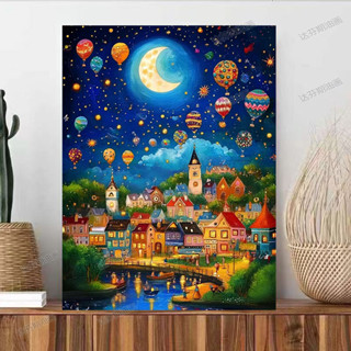 【非成品】diy數字油畫，治癒系夢幻海底纜車高階感生日禮物手繪裝飾畫