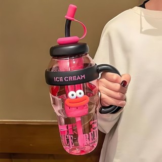 D0530-夏季冰霸杯 高顔值女生用巨無霸水杯 奶茶杯 1300ml 帶吸管茶漏 大容量 塑膠水壺 舒適加大手柄