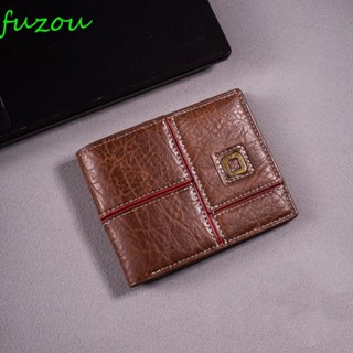FUZOU男士短款錢包,休閒的PU皮革男式雙摺錢包,時尚經典的純色款商業零錢袋日常