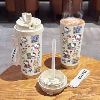 Hello Kitty 兒童兩用咖啡杯超大容量保溫杯適閤男孩女孩適閤學生便攜式設計汽車水瓶 m127 RTOW
