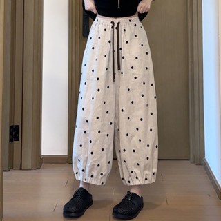 大碼波點哈倫褲子女夏季薄款寬鬆顯瘦小個子休閒九分燈籠褲運動褲