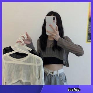 HeyWorld 短版長袖上衣透膚上衣薄長袖上衣長袖短版上衣長袖體恤短版體恤透視上衣長袖短版體恤透膚體恤 罩衫針織外