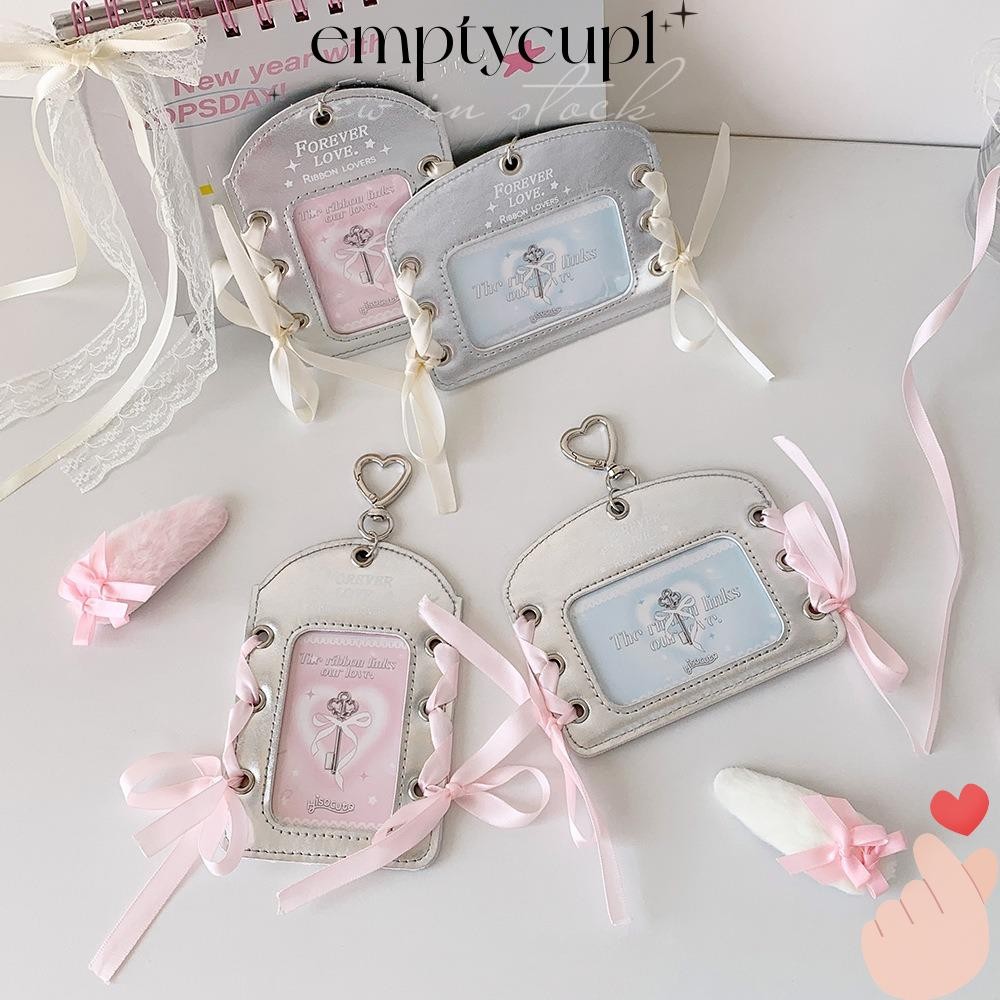 EMPTYCUP卡夾,卡儲存閃亮銀色偶像照片卡保護套,便攜的千禧年弓照片展示套女孩們