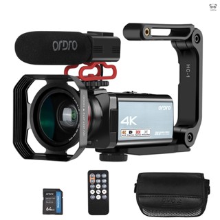 ORDRO HDR-AX10 4K超高清DV攝像機六件套 0.39X廣角鏡頭 + LH-1鏡頭遮光罩 + CM-550外