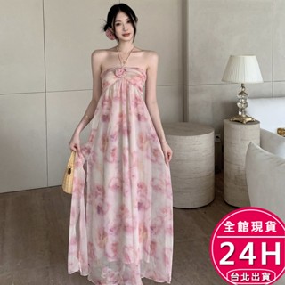 【梨卡】隔日到貨 女裝 洋裝 長裙 連身裙 立體花朵 百搭洋裝 海邊洋裝 法式長裙 度假風洋裝 GA541【現貨24H】
