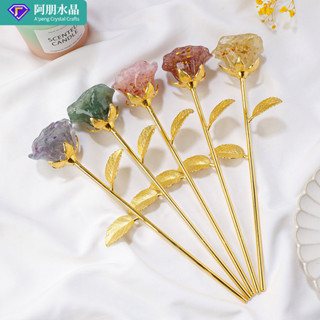 ✨ 天然水晶 工藝品 居家擺件 ✨外貿天然水晶碎石滴膠玫瑰花擺件店慶婚慶促銷迴禮情人節女生禮物 TRSST
