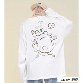 Lucy💕圓領寬鬆長袖T恤女生衣服長袖上衣女2024秋冬新款韓版卡通印花長袖大學T休閒大尺碼女裝百搭顯瘦打底上衣