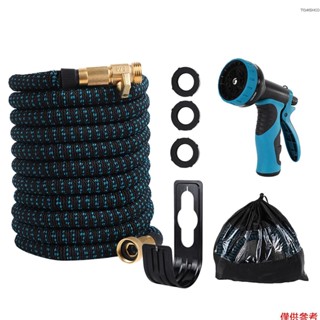 Winn 可擴充套件花園軟管 100 英尺水管乳膠和 330D 聚酯材料,帶 9 個功能噴霧器噴嘴 3/4 英寸純銅配件可伸