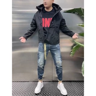 【特惠免運】男士外套 衝鋒衣 衝鋒夾克 時尚韓版連帽衝鋒衣男士秋季潮流戶外雙拉鍊夾克機能寬鬆工裝外套