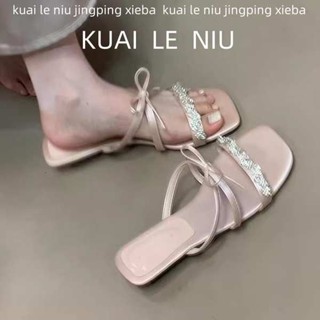 精品鞋子 鑽石鞋 軟皮版~法式絕美蝴蝶結水鑽涼鞋女夏2025年新款仙女風露趾涼拖鞋
