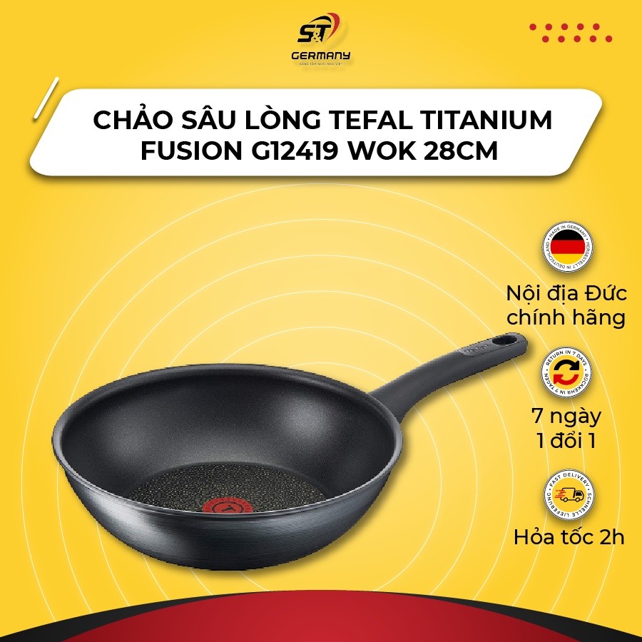Tefal Titanium Fusion G12419 Wok 不粘鍋深鍋直徑 28cm 專為所有類型的爐子設計德國S