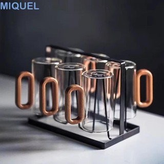 MIQUEL玻璃咖啡杯,350毫升耐熱飲水杯,移民局大容量簡約風格木質手柄馬克杯辦公室
