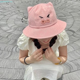 QUENTIN布里布里左衛門漁夫帽,可愛的防曬粉色小豬正向帽,蠟筆小新日式風格柔軟的動漫盆帽女士