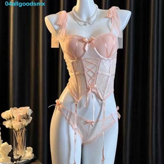 ALLGOODS女士內衣制服,睡裙鏤空網眼蕾絲吊帶背心三角褲套裝,熱情套裝無袖款修身版型吊帶背心