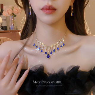 ✨水滴流蘇禮服項鍊耳環套裝女時髦爆款氣質鎖骨鏈輕奢小眾頸鍊25.05.23