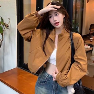 [MTT精選熱賣]立領防曬外套女2025夏季新款寬鬆抽繩短款休閒開衫拉鏈夾克上衣