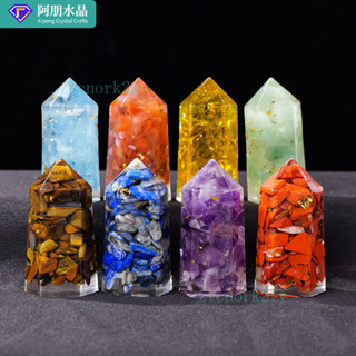 ✨ 天然水晶 工藝品 居家擺件 ✨天然水晶碎石滴膠水晶柱粉紫白水晶六角柱瑜伽冥想單尖柱擺件 TRSST