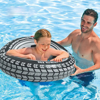 黑輪輪胎游泳圈成人兒童充氣泳池浮筒圈夏季水上玩具氣墊Boia Piscina