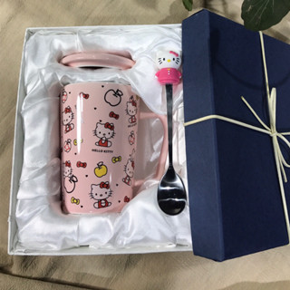 [Hot Ready Stock]陶瓷杯大容量帶蓋勺少女心可愛馬克杯水杯情侶一對咖啡杯禮盒裝#6fx