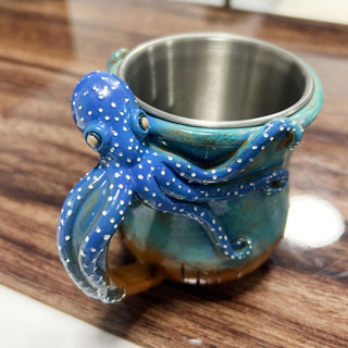 新款Deep Blue Octopus Mug 家居深藍色花枝樹脂馬克咖啡杯