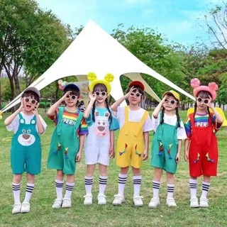 六一表演服兒童舞蹈可愛恐龍背帶褲小學生團體動物表演服夏幼兒園兒童節表演服可愛舞蹈恐怖 whxye888.my202505