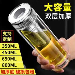 咖啡隨行杯 兒童水杯 雙層水晶龍紋玻璃杯家用帶蓋大容量男士水杯便攜泡茶杯透明杯子高