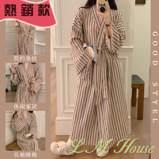 【限時折扣】新款浴袍女四季通用睡袍條紋長款和服ins寬鬆慵懶復古睡衣家居服 睡袍 浴袍 居家服 睡衣 家居服 女睡袍