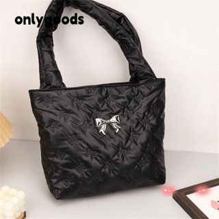 ONLYGOODS 單肩包,輕便大容量蓬鬆手提包,女式女孩休閒羽絨棉絎縫手提包