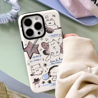 卡通復古吉他小貓菲林二合一手機殼防震適用於13 16 11 15 Pro相容iPhone 16 15 14 13 12