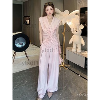 品質💯 複古氣質休閒套裝女夏季2025年設計感不對稱上衣高腰闊腿褲兩件套