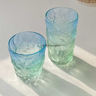 啤酒杯 咖啡隨行杯 ins漸變冰川紋玻璃杯北歐餐廳果汁杯氣泡水杯咖啡杯創意樹皮紋杯