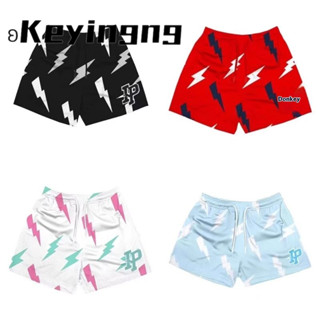 Keyingng 男士短褲韓版閃電潮流美式高街訓練跑步休閒褲
