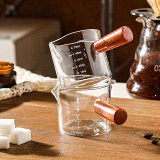 杯子 玻璃杯 飲品杯 咖啡杯玻璃帶刻度意式濃縮咖啡萃取量杯木柄奶盅shot盎司杯 韻慧