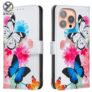 XICCI 適用於 iPhone 16/16 Plus/16 Pro/16 ProMax/16E 彩繪磁性錢包皮革翻蓋防