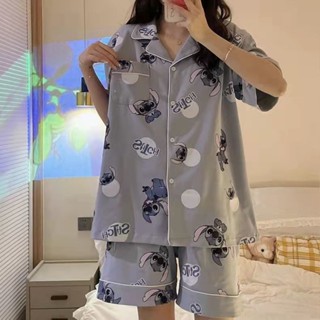 《現貨下單》ins簡約夏季睡衣女2024新款史迪仔學生外穿薄款短袖家居服套裝潮