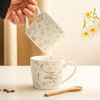 水壺 杯子 杯子 馬克杯 皮卡丘陶瓷馬克杯可愛卡通學生兒童水杯帶勺禮盒裝情侶杯咖啡杯