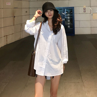 襯衫女中長款2022秋季新款白色百搭寬鬆外穿長袖襯衣上衣下體失蹤