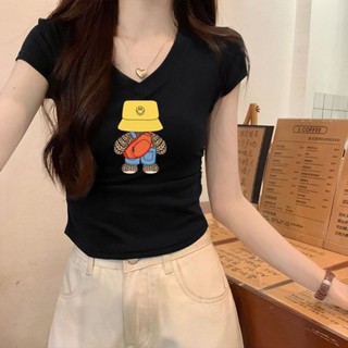 胖胖美依 上衣 T恤 短袖上衣 M-2XL純棉v領短袖T恤女夏季時尚韓版褶皺設計修身顯瘦甜美上衣-6876.