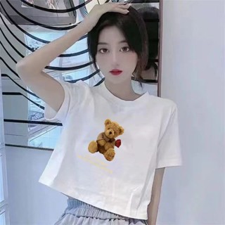 胖胖美依 短版上衣 短袖T卹 印花上衣 簡約 露臍 S-2XL新款小香風短袖寬鬆印花圓領上衣半袖-6944.