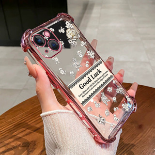 IPhone 13 14 pro max 14 plus 13 mimi 手機殼全屏花朵四角矽膠TPU透明軟殼 ﻿好運