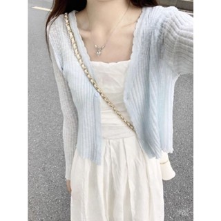 女裝 罩衫外套 長袖上衣女 女生衣服長袖 短版上衣 2025新款空調罩衫小外套短款外搭上衣防曬薄款冰絲針織開衫女夏季