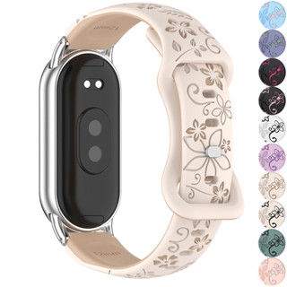 XIAOMI MI 適用於小米手環 9 8 矽膠智慧腕帶透氣手鍊腕帶 8 Band9 NFC 皮帶配件的 3D 花卉雕刻