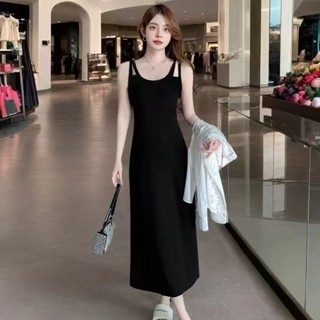 裙子 睡衣 睡裙 性感 居家服 無袖 冰絲 吊帶裙 夏季 薄款 螺紋 連衣裙 連身裙 修身 顯瘦 中長款 大尺碼女裝 潮