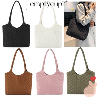 EMPTYCUP棉墊手袋,格子蓬鬆設計女孩絎縫手提包,時髦的大容量輕便的腋下包日常穿著