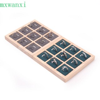MXWANXI耳環戒指收納盒,9格戒指展示架木製珠寶展示道具,櫃檯珠寶道具戒指支架盒結婚戒指盒