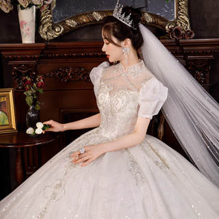 婚紗主紗禮服2025新款新娘女大拖尾複古宮廷風小個子高階質感法式 KJRI